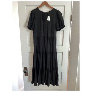 J Crew Puff-sleeve Tiered Midi Dress, Size L NWT